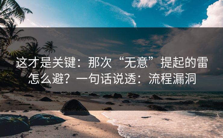 这才是关键：那次“无意”提起的雷怎么避？一句话说透：流程漏洞