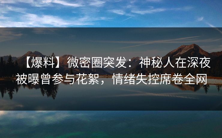 【爆料】微密圈突发:神秘人在深夜被曝曾参与花絮,情绪失控席卷全网