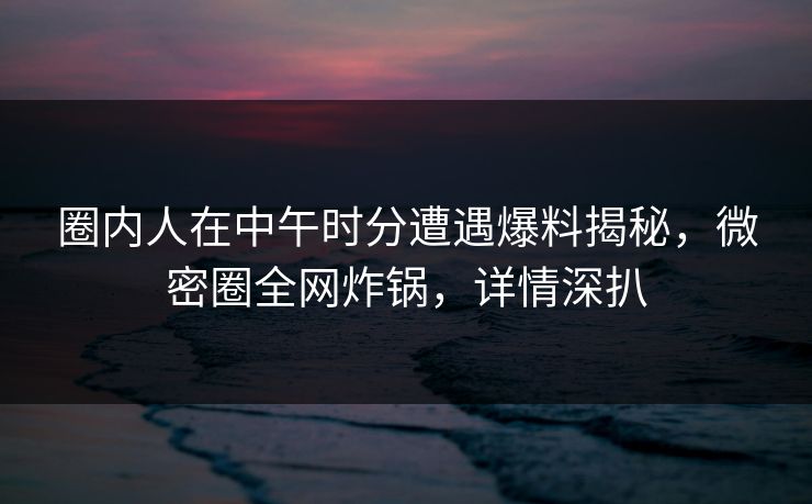 圈内人在中午时分遭遇爆料揭秘,微密圈全网炸锅,详情深扒